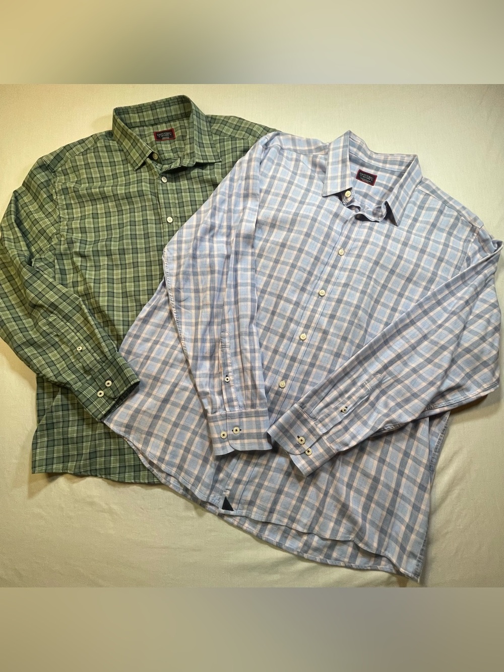 UNTUCKit Men’s 2XL Shirt 2 Lot Relaxed Fit Wrinkle Free Plaid Green Blue EUC